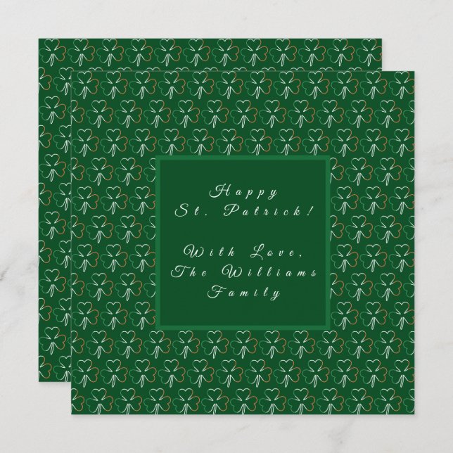 Shamrock Green Clovers Pattern Happy St. Patrick H Holiday Card (Front/Back)