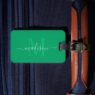 Shamrock Green Colour Custom Initial & Name  Luggage Tag