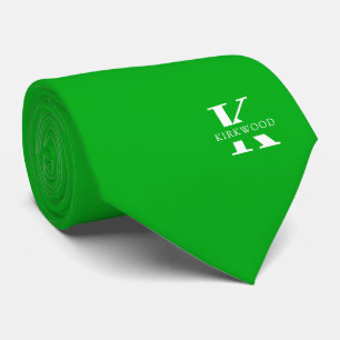 Shamrock Green Elegant Monogram + Name Tie