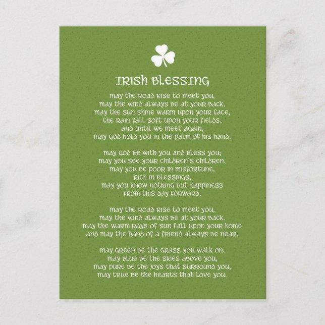 Shamrock Green Irish Blessing Postcard (Front)