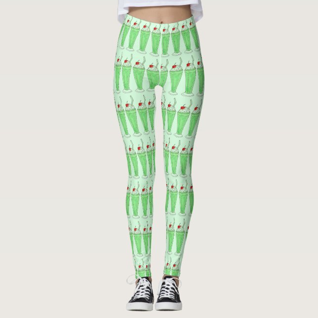 Shamrock Green Mint Shake Milkshake Food Leggings (Front)