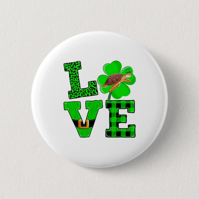 Shamrock Green Plaid Love Sea Turtle St Patrick'S 2 Inch Round Button (Front)