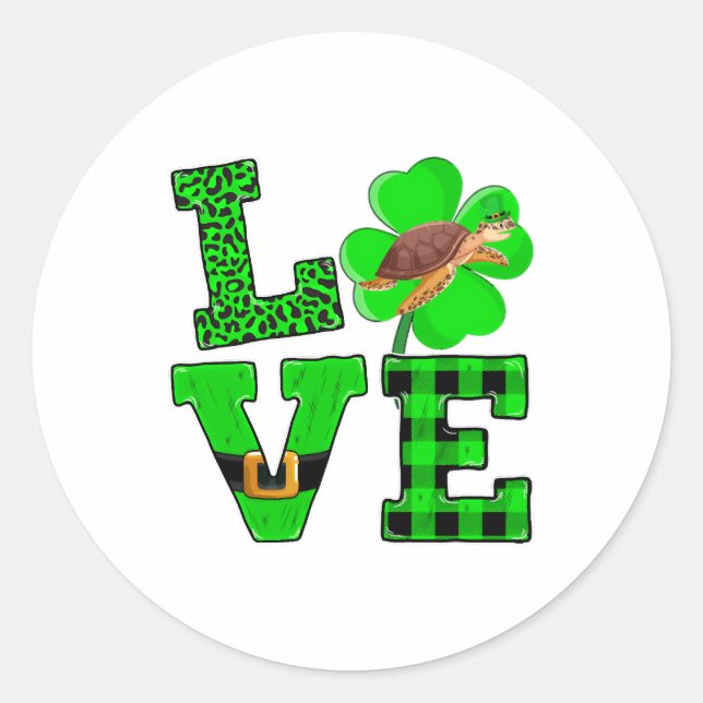 Shamrock Green Plaid Love Sea Turtle St Patrick'S Classic Round Sticker (Front)