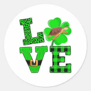 Shamrock Green Plaid Love Sea Turtle St Patrick'S Classic Round Sticker