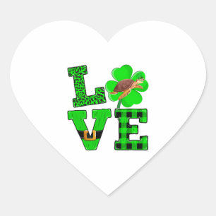 Shamrock Green Plaid Love Sea Turtle St Patrick'S Heart Sticker