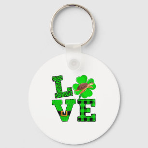 Shamrock Green Plaid Love Sea Turtle St Patrick'S Keychain
