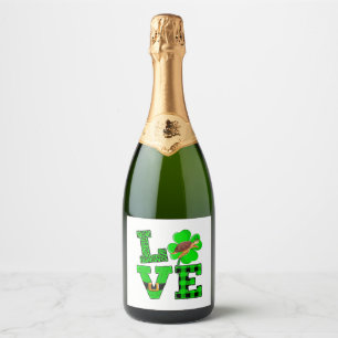 Shamrock Green Plaid Love Sea Turtle St Patrick'S Sparkling Wine Label
