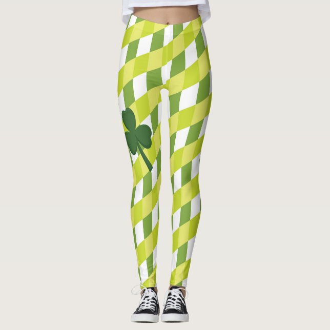Shamrock & Green Stripes -Be Irish for a Day Leggings (Front)