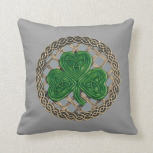 Shamrock gris et noeuds celtiques Coussin réversib