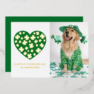 Shamrock Heart Clover Photo St. Patrick's Day Foil Holiday Card