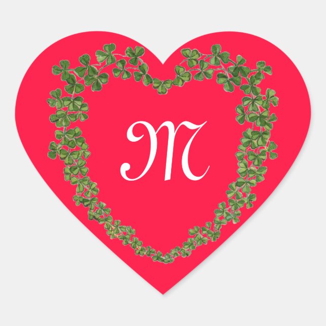 SHAMROCK HEART MONOGRAM St Patrick's Day Red Heart Sticker (Front)