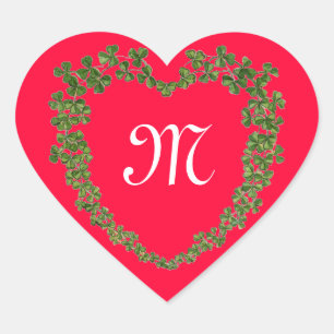 SHAMROCK HEART MONOGRAM St Patrick's Day Red Sticker