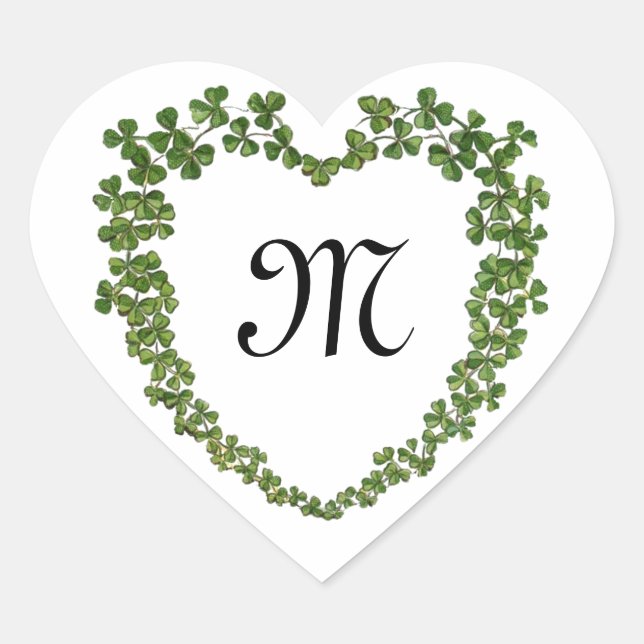 SHAMROCK HEART MONOGRAM St Patrick's Day White Sticker (Front)