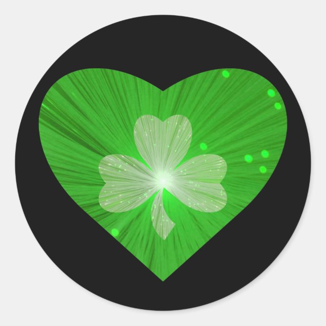 Shamrock Heart sticker round black (Front)