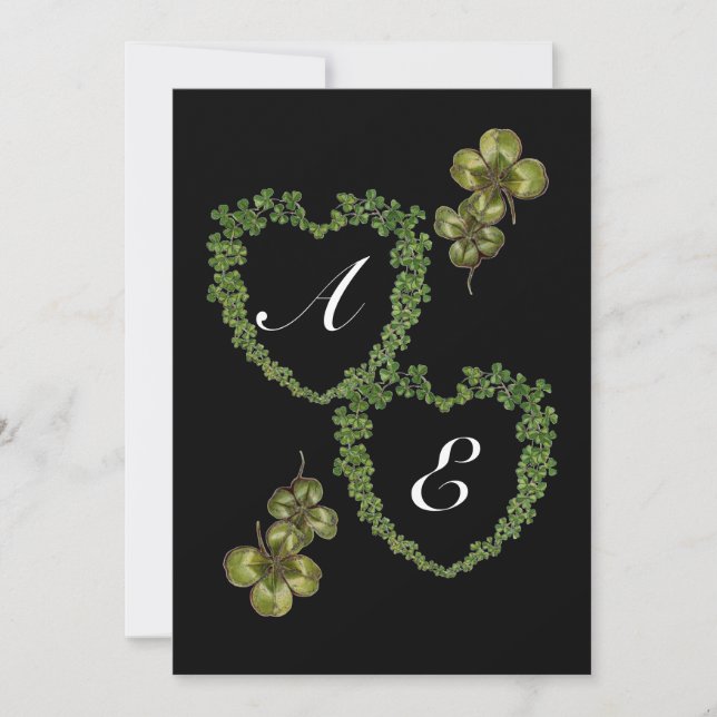 SHAMROCK HEARTS MONOGRAM Black Green Announcement (Front)
