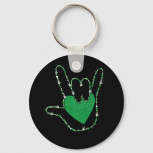 Shamrock I Love You Hands Sign Language ASL Keychain