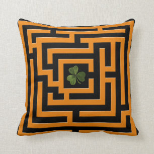 Shamrock in Orange Labyrinth Challenge 2 in 1 Throw Pillow