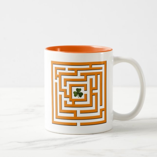Shamrock in Orange Labyrinth Challenge Two-Tone Coffee Mug (Right)