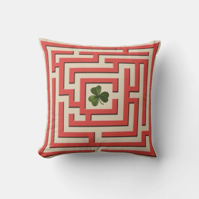 Shamrock in Red Labyrinth Challenge 2 in 1 Throw Pillow (Front)