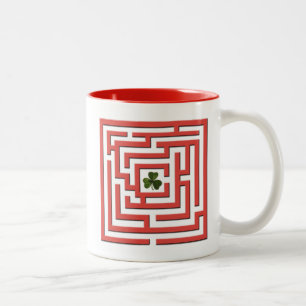 Shamrock in Red Labyrinth Challenge Two-Tone Coffee Mug