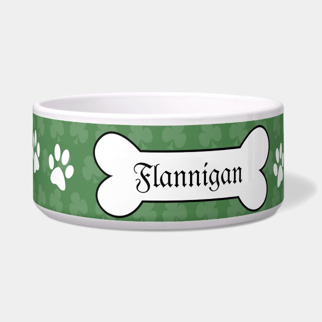 Shamrock Irish Clover Customized Pet Dog Food Bowl (Front)