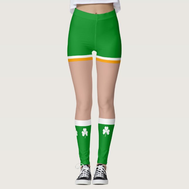 Shamrock Irish St Patricks Day Novelty Fun Leggings (Front)