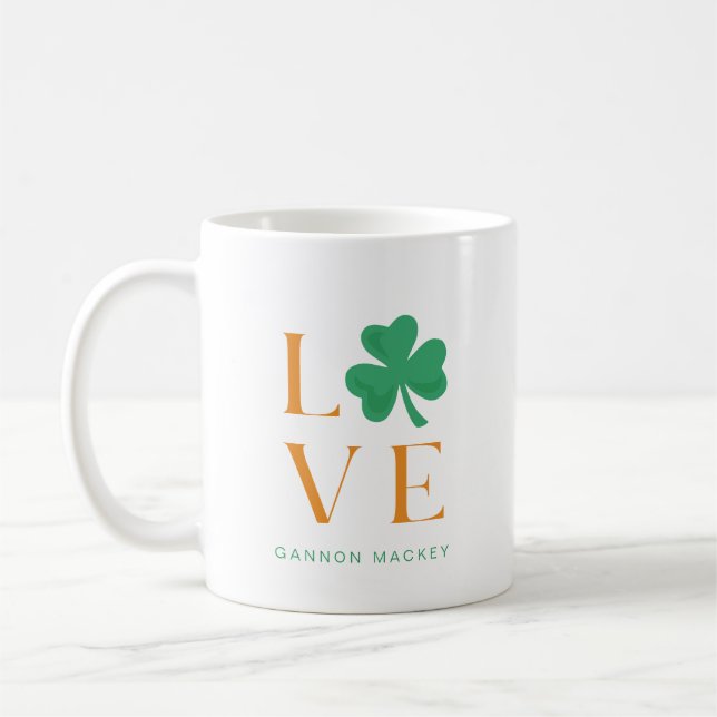 Shamrock irlandais Love Mug en orange et vert (Gauche)