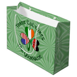 Shamrock Kenya Ireland USA Flags Personalized Text Large Gift Bag
