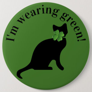 Shamrock Kitty 6 Inch Round Button