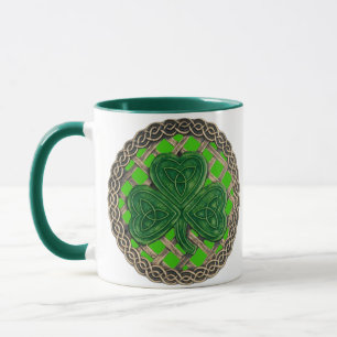 Shamrock, Lattice And Celtic Knots On Green Mug