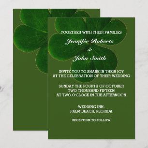 Shamrock Leaf Forest Green Colourful Trendy Weddin Invitation