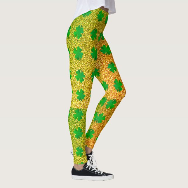 Shamrock Leaves reen Glitter St Patricks Day Ombre Leggings (Right)
