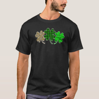 Shamrock Leopard Camouflage Plaid St Patricks Day  T-Shirt