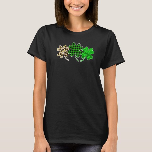 Shamrock Leopard Camouflage Plaid St Patricks Day  T-Shirt (Front)