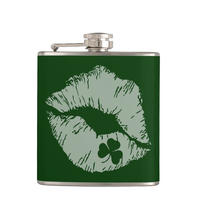 Shamrock Lips - Kiss Me I'm Irish Flask (Front)