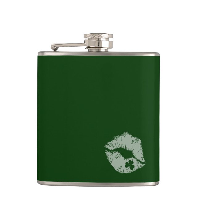 Shamrock Lips - Kiss Me I'm Irish Flask (Front)