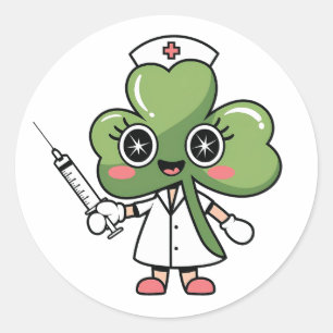 Shamrock Lucky Charm Nurse Kawaii Lucky Charm Classic Round Sticker