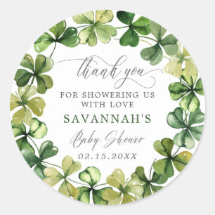 Shamrock Lucky Clover Spring Baby Shower Thank You Classic Round Sticker