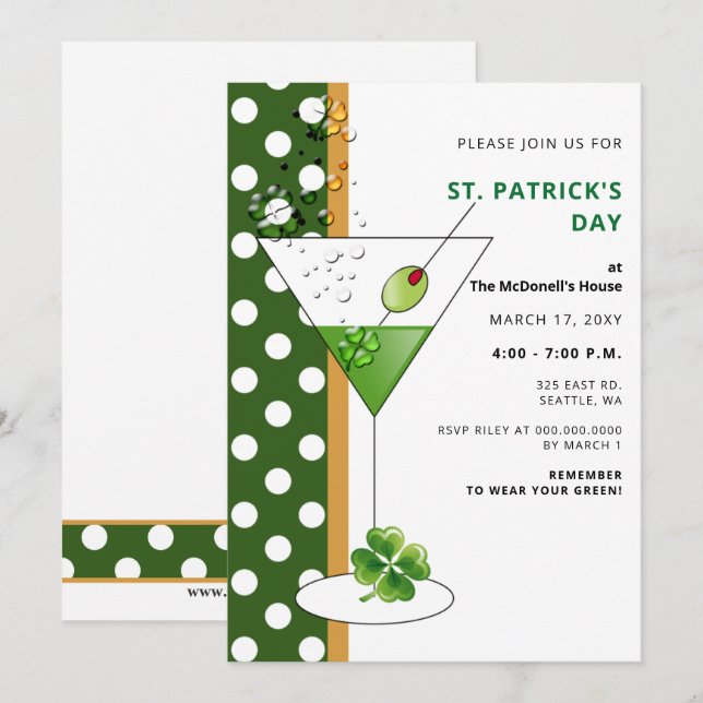 Shamrock martini St Patricks Day party Invitation (Front/Back)