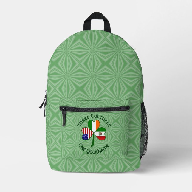 Shamrock Mexican Irish USA Flags Personalized  Printed Backpack (Front)