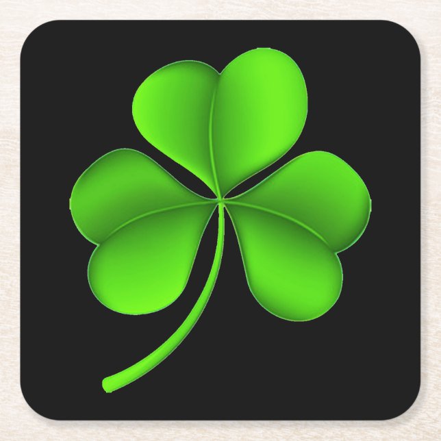 Shamrock on Black coastercnt Square Paper Coaster (Front)