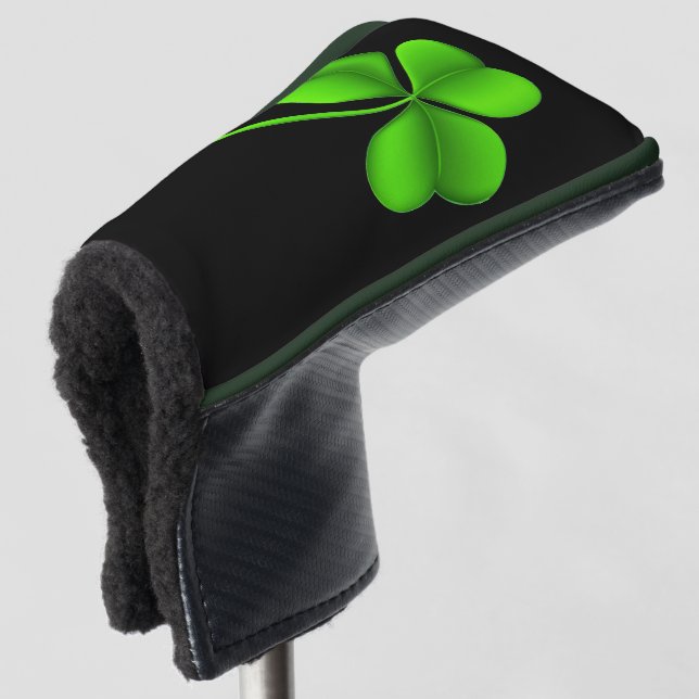 Shamrock on Black pct Golf Head Cover (3/4 Front)
