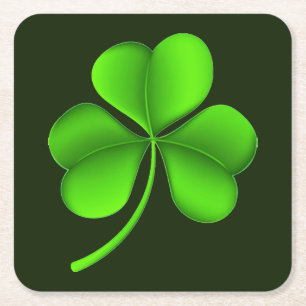 Shamrock on Dark Green coastercn Square Paper Coaster