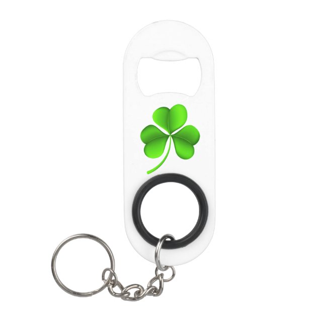 Shamrock On White bocnt Keychain Bottle Opener (Front)