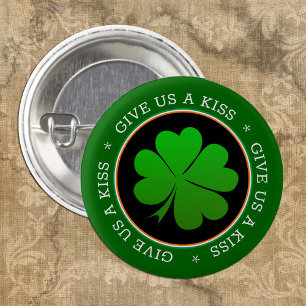 Shamrock, Patriotic Ireland & Kiss, Irish Flag 1 Inch Round Button