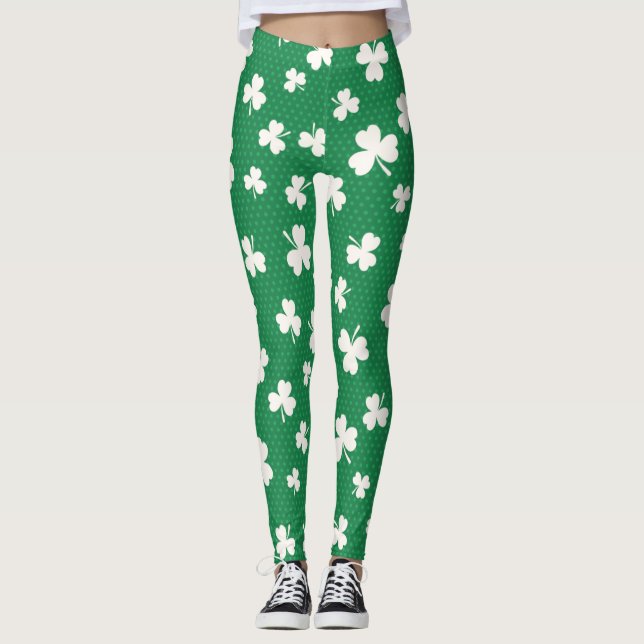 Shamrock Pattern St Patrick's Day Leggings (Front)