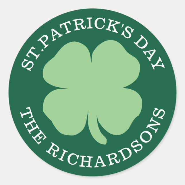 Shamrock Personalized St. Patrick's Day Green Classic Round Sticker (Front)