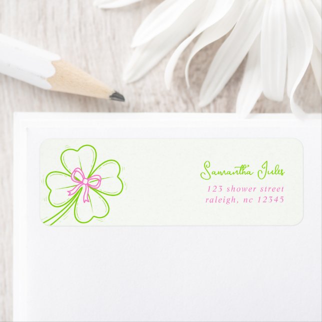  Shamrock Pink Green  Bridal Shower Return Address (Insitu)