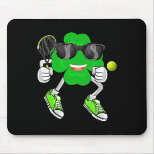 Shamrock Playing Tennis Leprechaun Hat St. Patrick Mouse Pad
