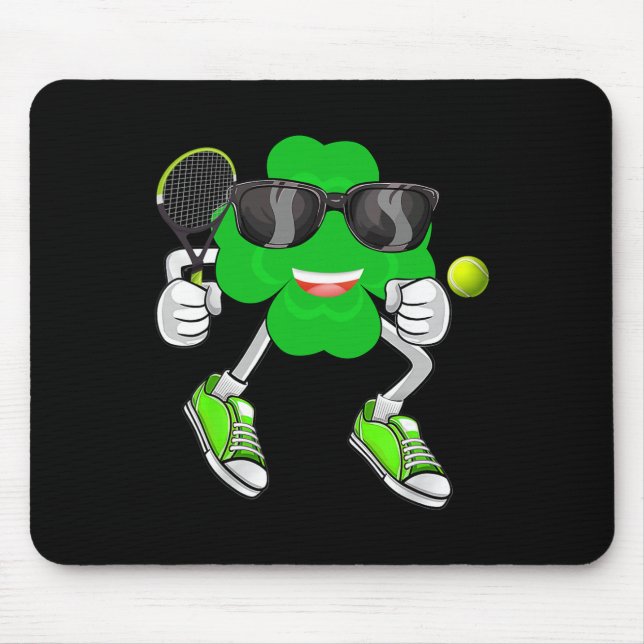 Shamrock Playing Tennis Leprechaun Hat St. Patrick Mouse Pad (Front)